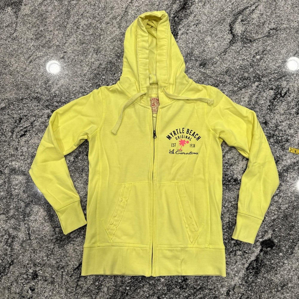 U.S. Vintage Myrtle Beach Yellow Full Zip Hoodie Small Women Embroidered‎ #997